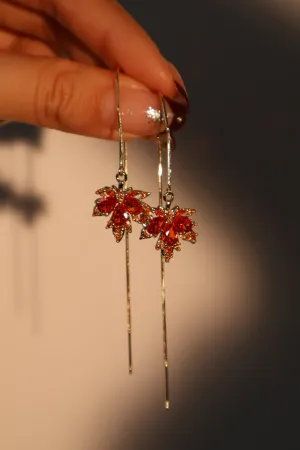 14K Real Gold Plated Maple Leaves Dangle Earrings