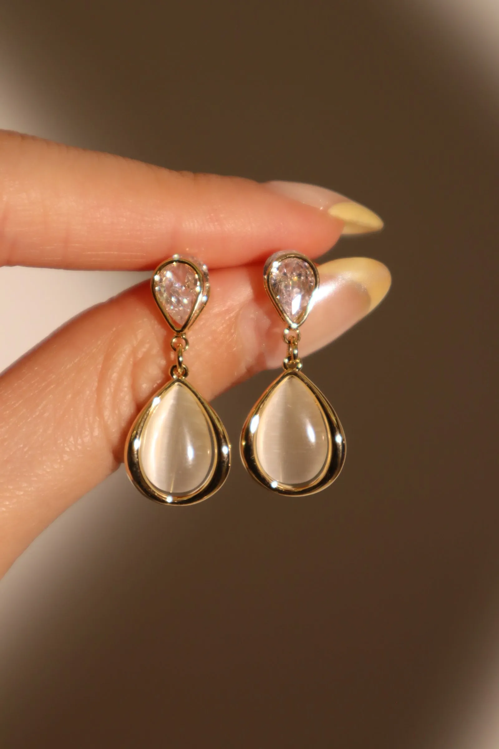 14K Real Gold Plated Opal Droplets Earrings
