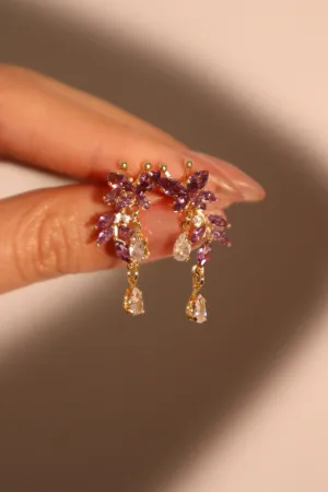 14K Real Gold Plated Purple Gem Butterfly Earrings