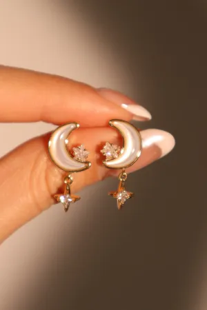 14K Real Gold Plated Shell Moon Star Earrings