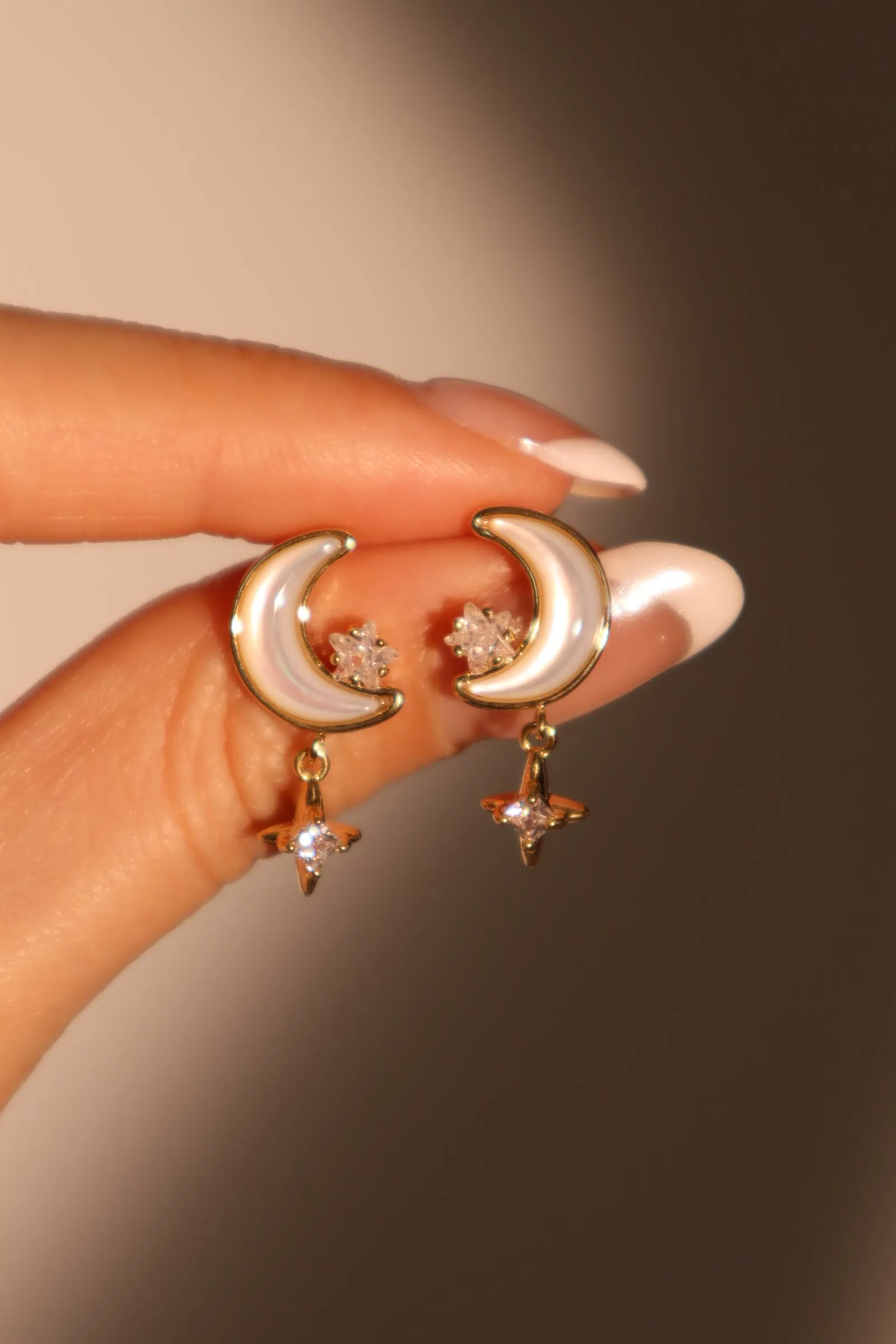 14K Real Gold Plated Shell Moon Star Earrings