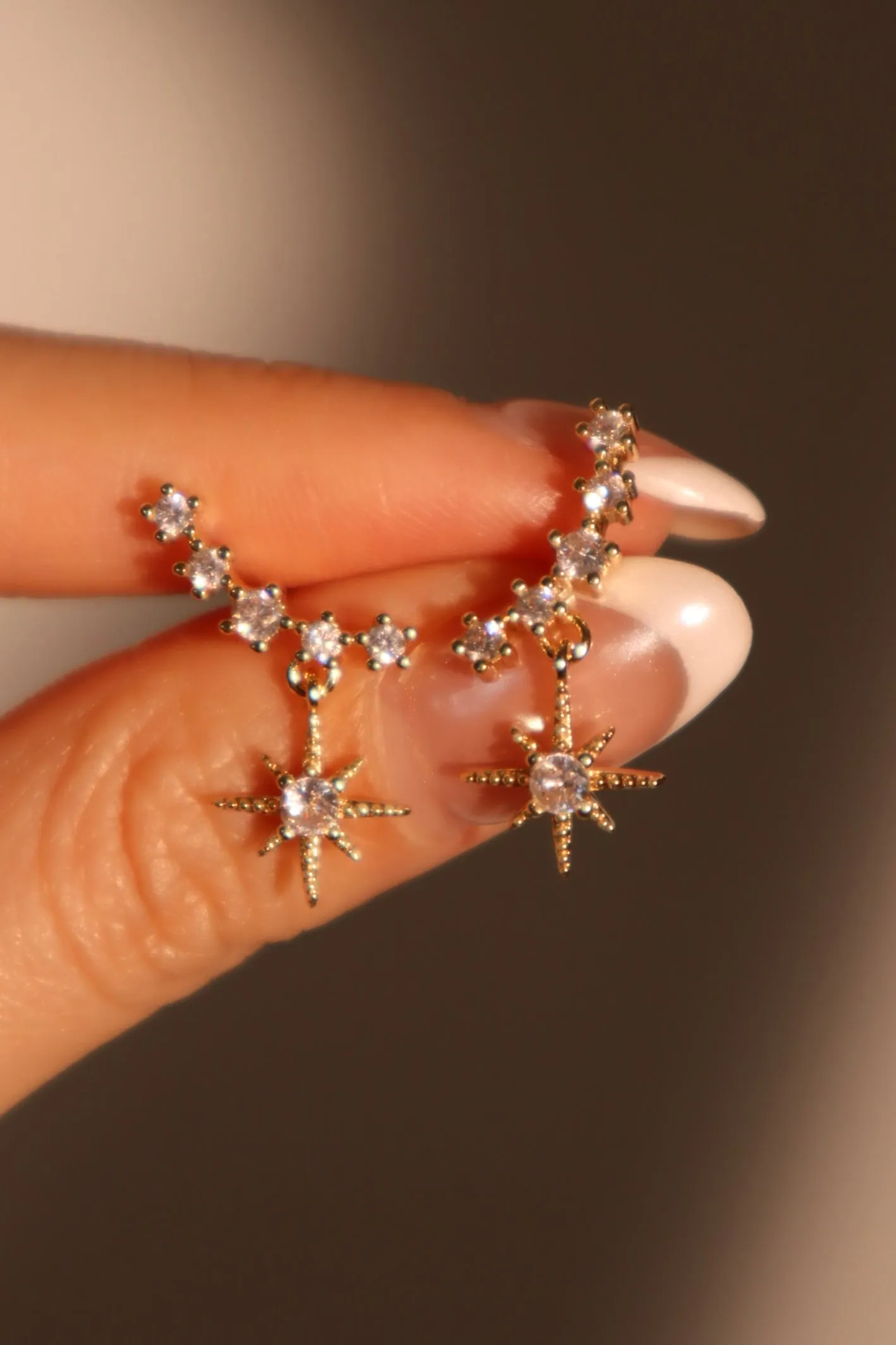 14K Real Gold Plated Smiling Pole Star Earrings