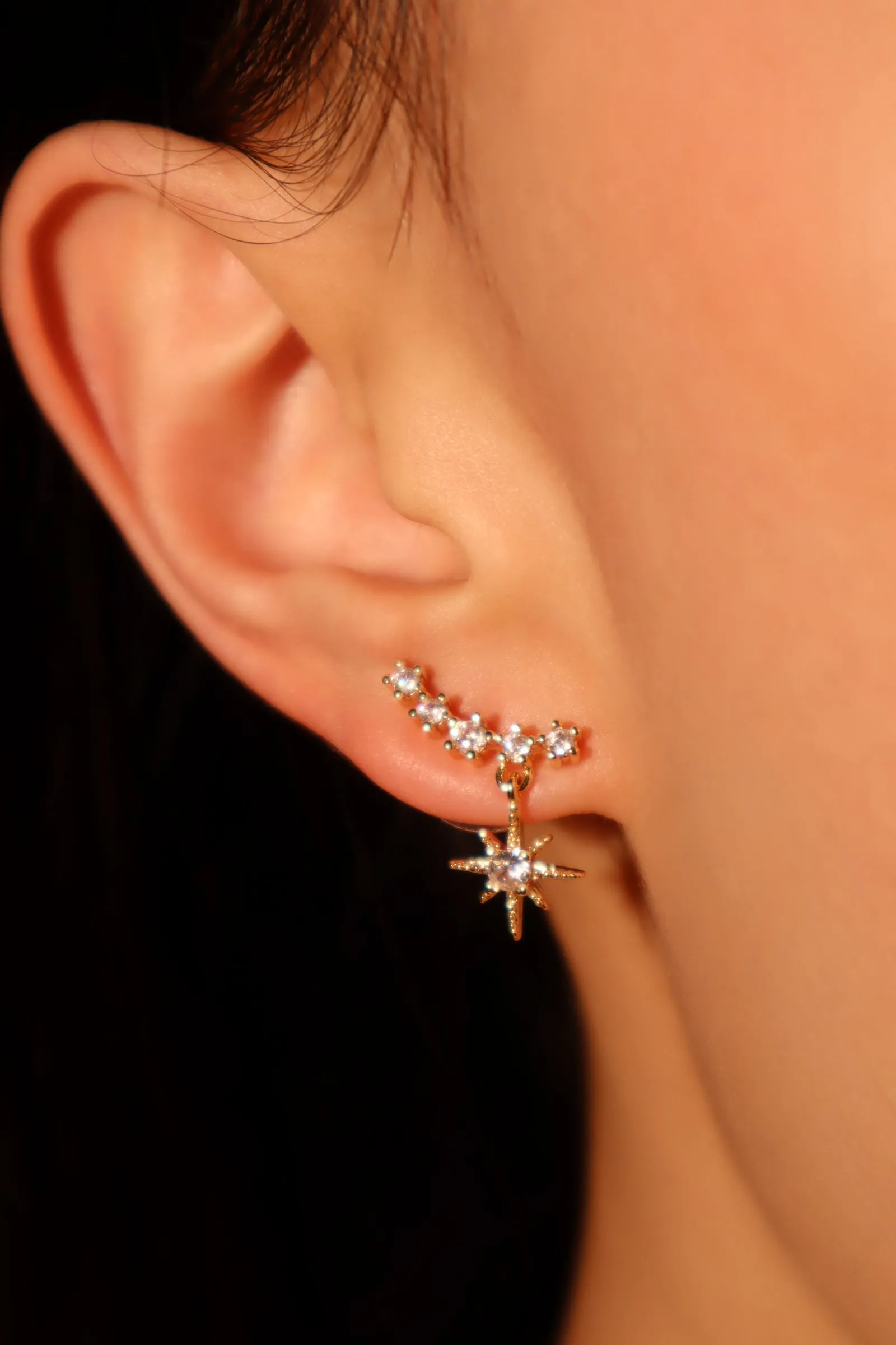 14K Real Gold Plated Smiling Pole Star Earrings