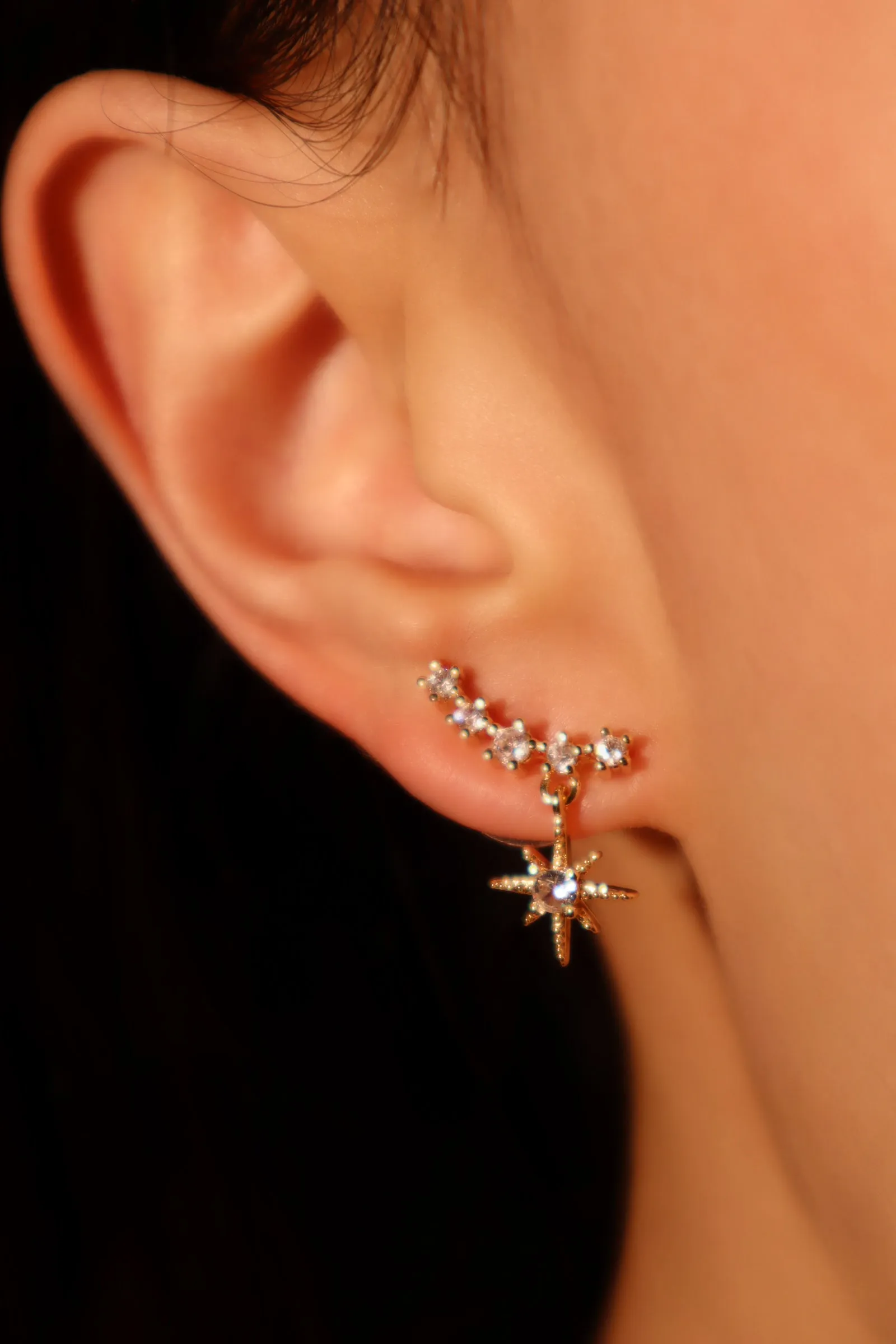14K Real Gold Plated Smiling Pole Star Earrings