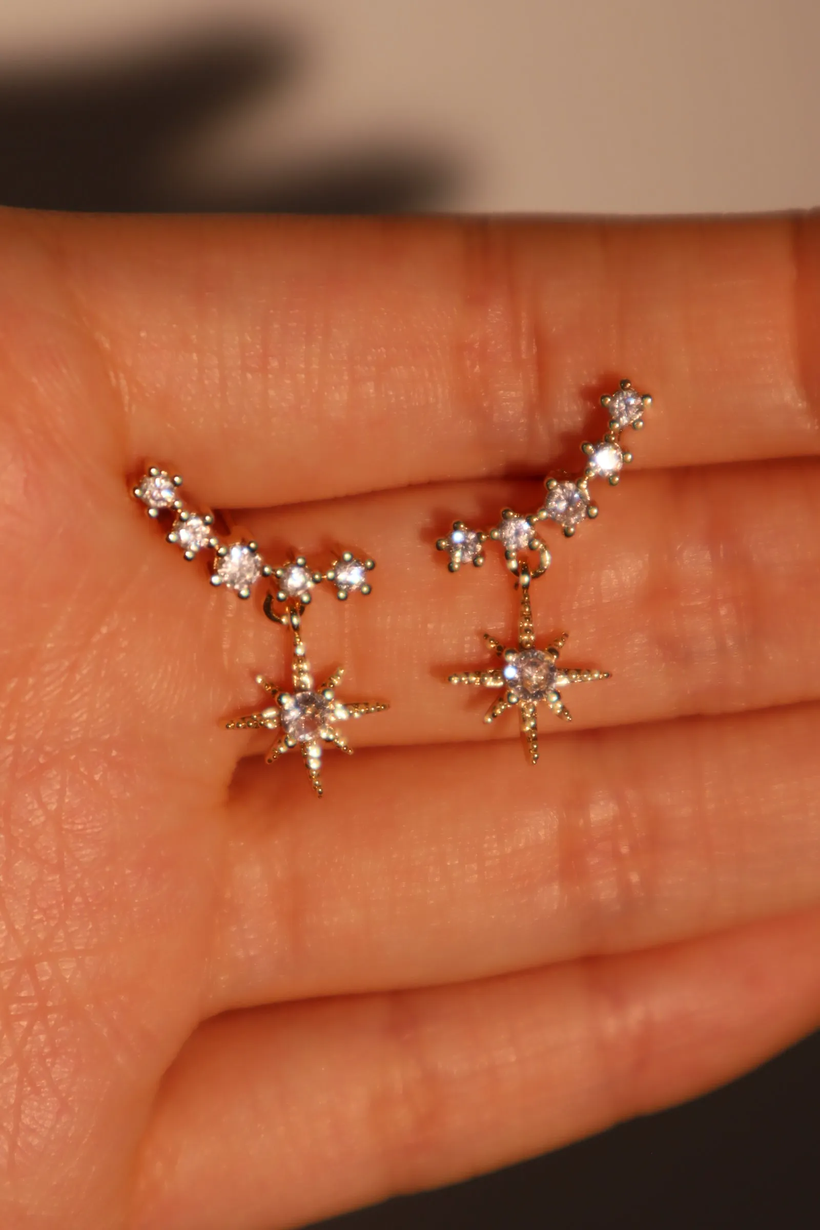 14K Real Gold Plated Smiling Pole Star Earrings