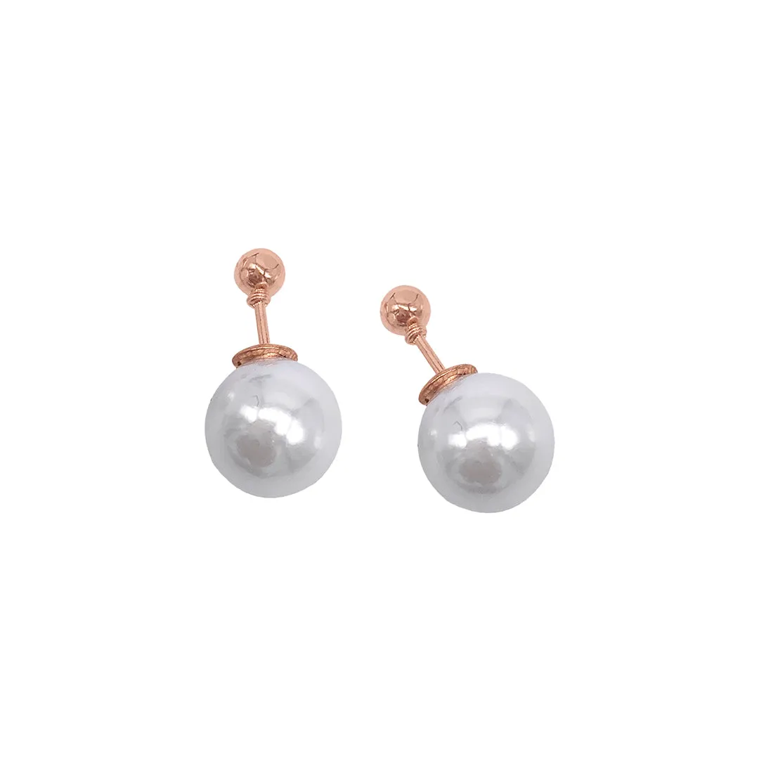 14k Rose Gold Plated Pearl Double-sided Ball Earrings