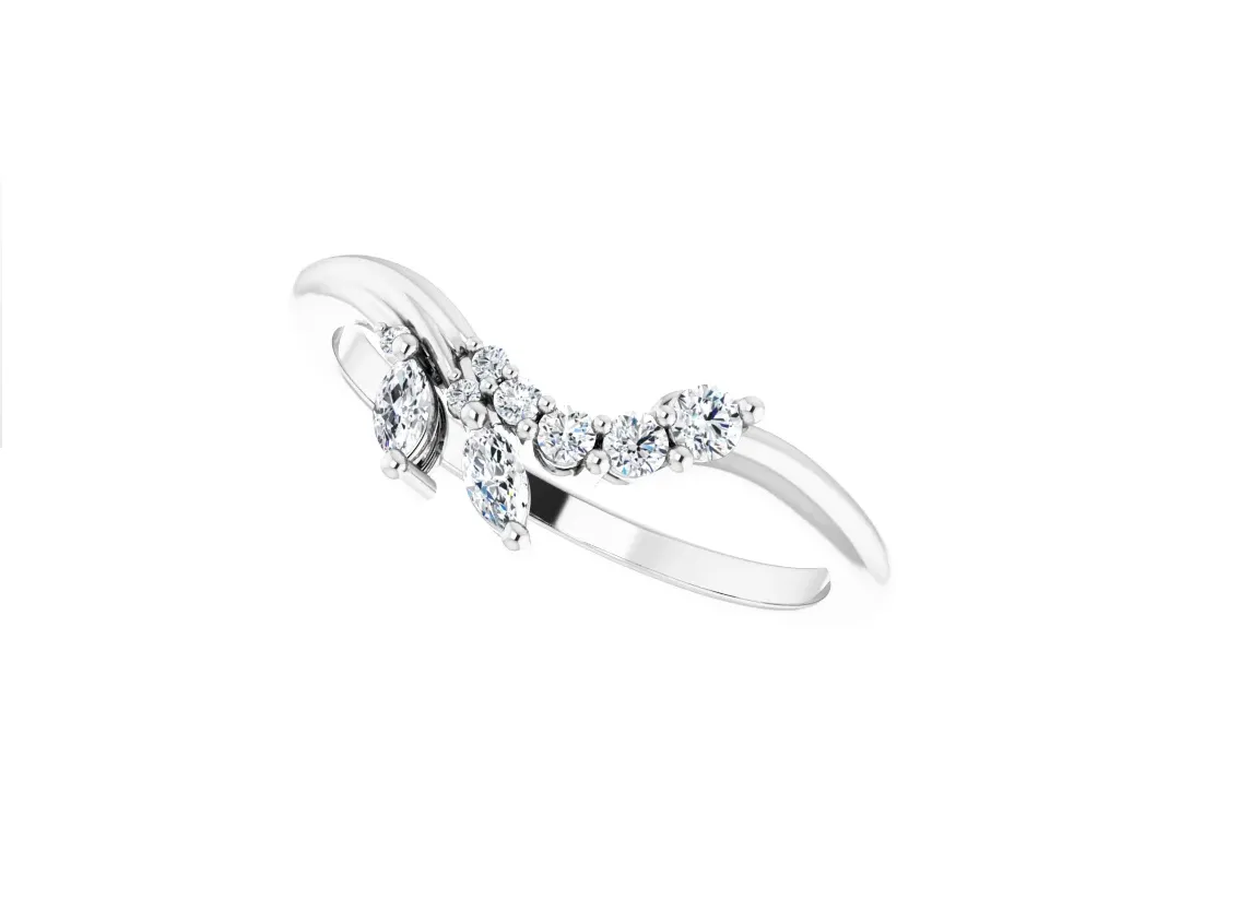 14K White Gold Floral Diamond Contour Band