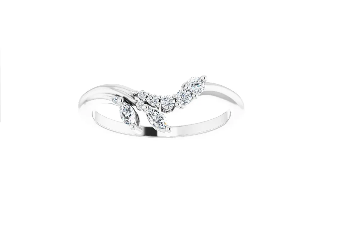 14K White Gold Floral Diamond Contour Band