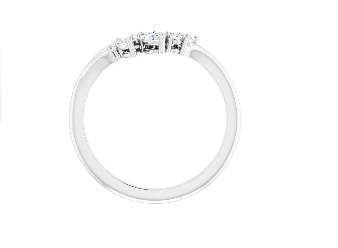 14K White Gold Floral Diamond Contour Band