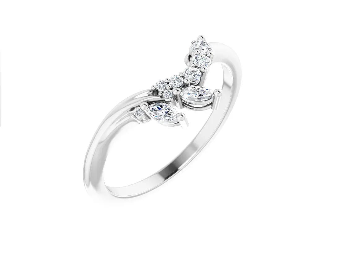 14K White Gold Floral Diamond Contour Band