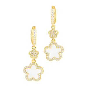 14k Yellow Gold Plated White CZ Clover Earrings