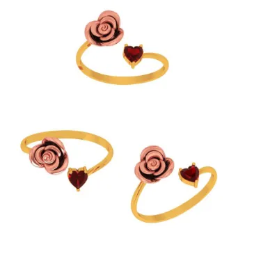14k Yellow Motif With Red Stone Gold Ring
