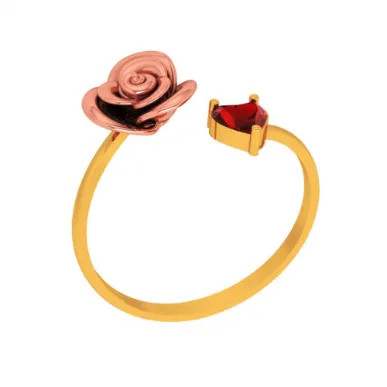 14k Yellow Motif With Red Stone Gold Ring