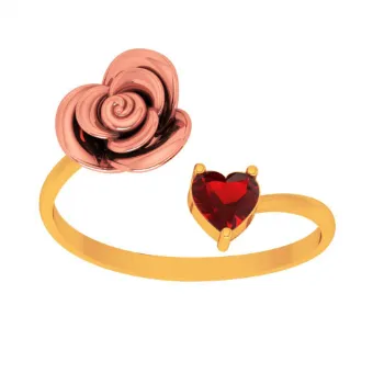 14k Yellow Motif With Red Stone Gold Ring