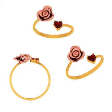 14k Yellow Motif With Red Stone Gold Ring