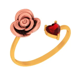 14k Yellow Motif With Red Stone Gold Ring
