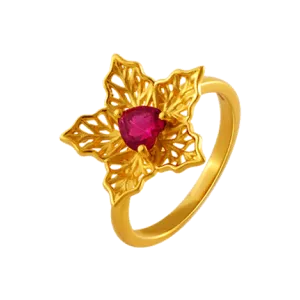 14KT (585) Yellow Gold And American Diamond Ring For Women