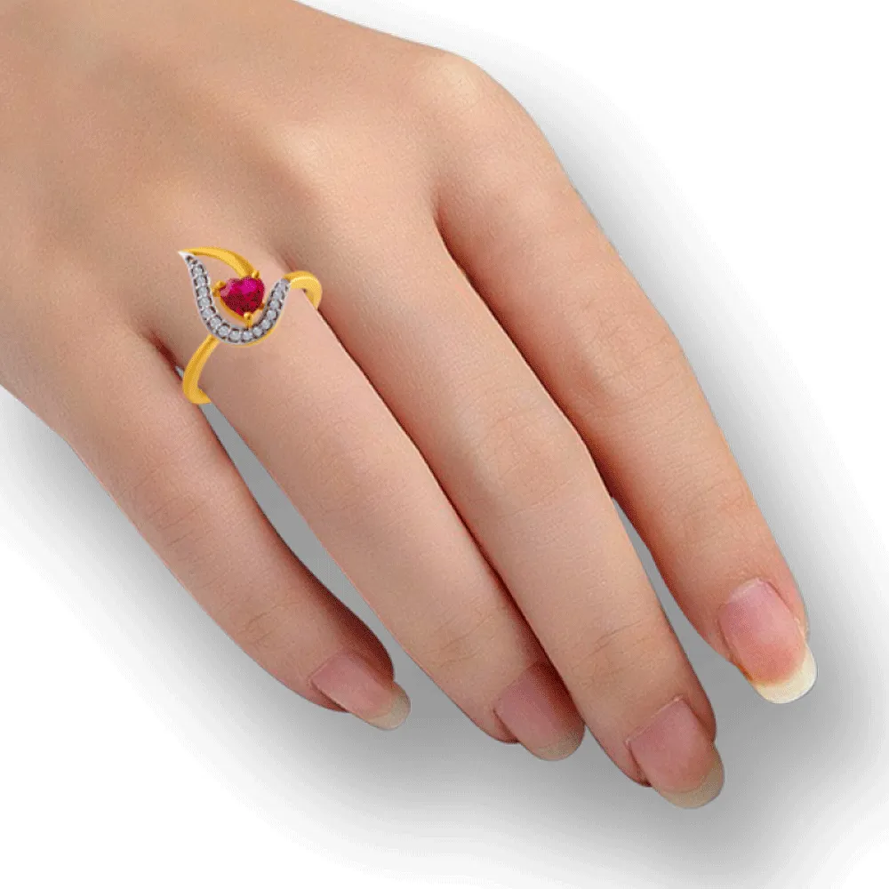 14KT (585) Yellow Gold And American Diamond Ring For Women