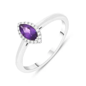 18ct White Gold Amethyst Diamond Marquise Cluster Ring