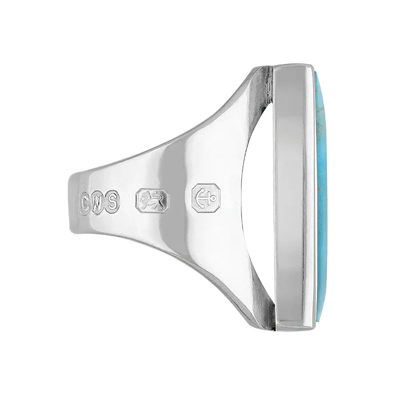 18ct White Gold Turquoise Hallmark Medium Oblong Ring