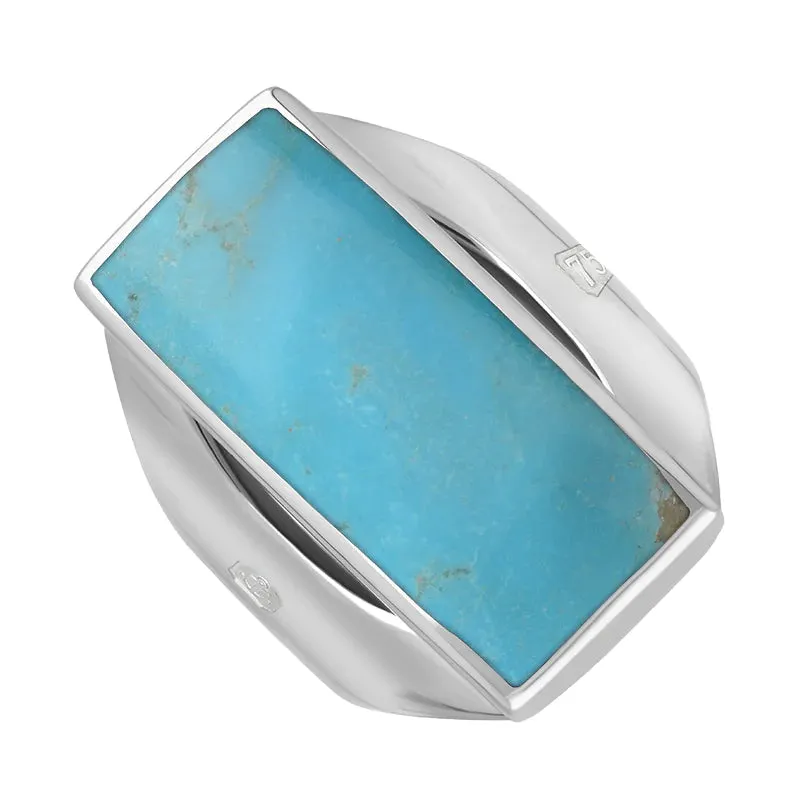 18ct White Gold Turquoise Hallmark Medium Oblong Ring