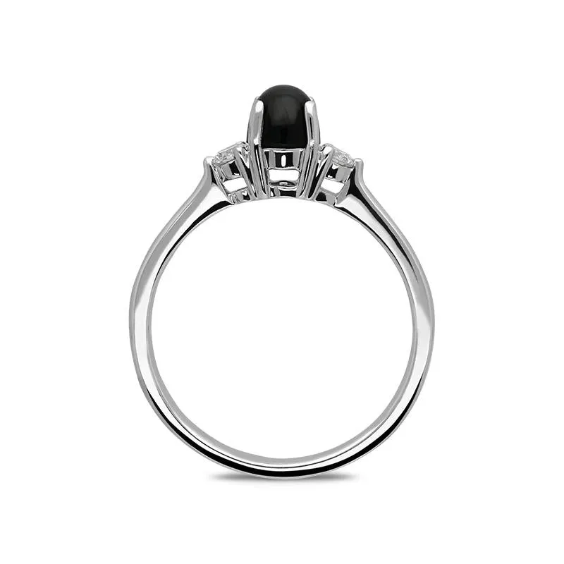 18ct White Gold Whitby Jet Diamond Round Claw Set Ring