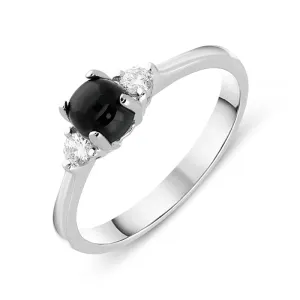 18ct White Gold Whitby Jet Diamond Round Claw Set Ring