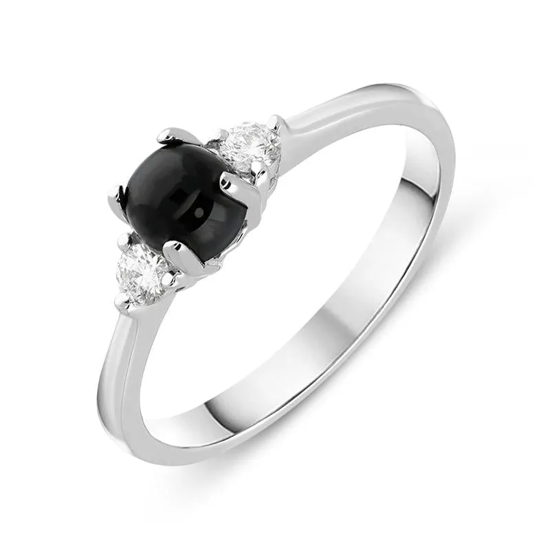 18ct White Gold Whitby Jet Diamond Round Claw Set Ring