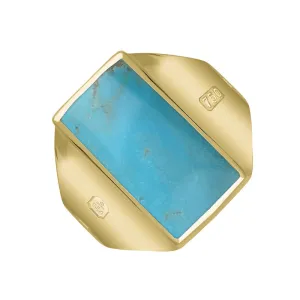 18ct Yellow Gold Turquoise Hallmark Small Oblong Ring