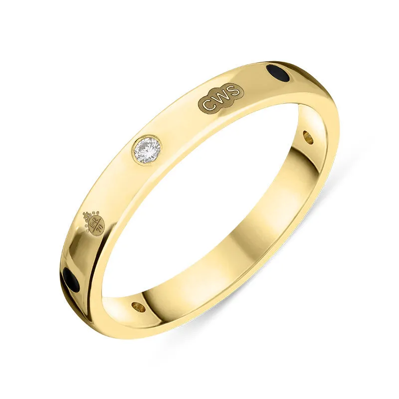 18ct Yellow Gold Whitby Jet 0.09ct Diamond Queen's Jubilee Hallmark 6mm Ring D
