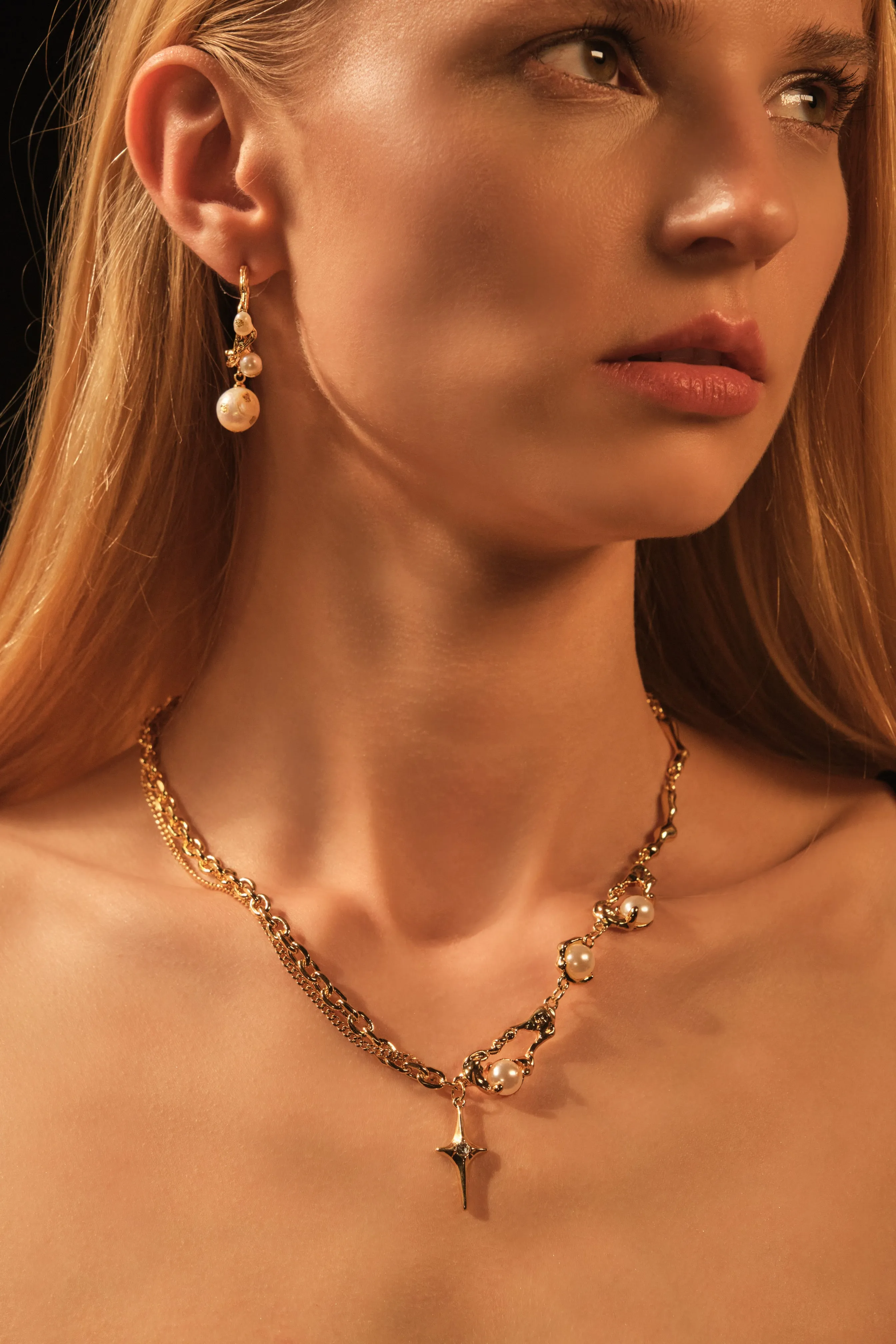 18K Real Gold Foil Pearl Hoop Earrings