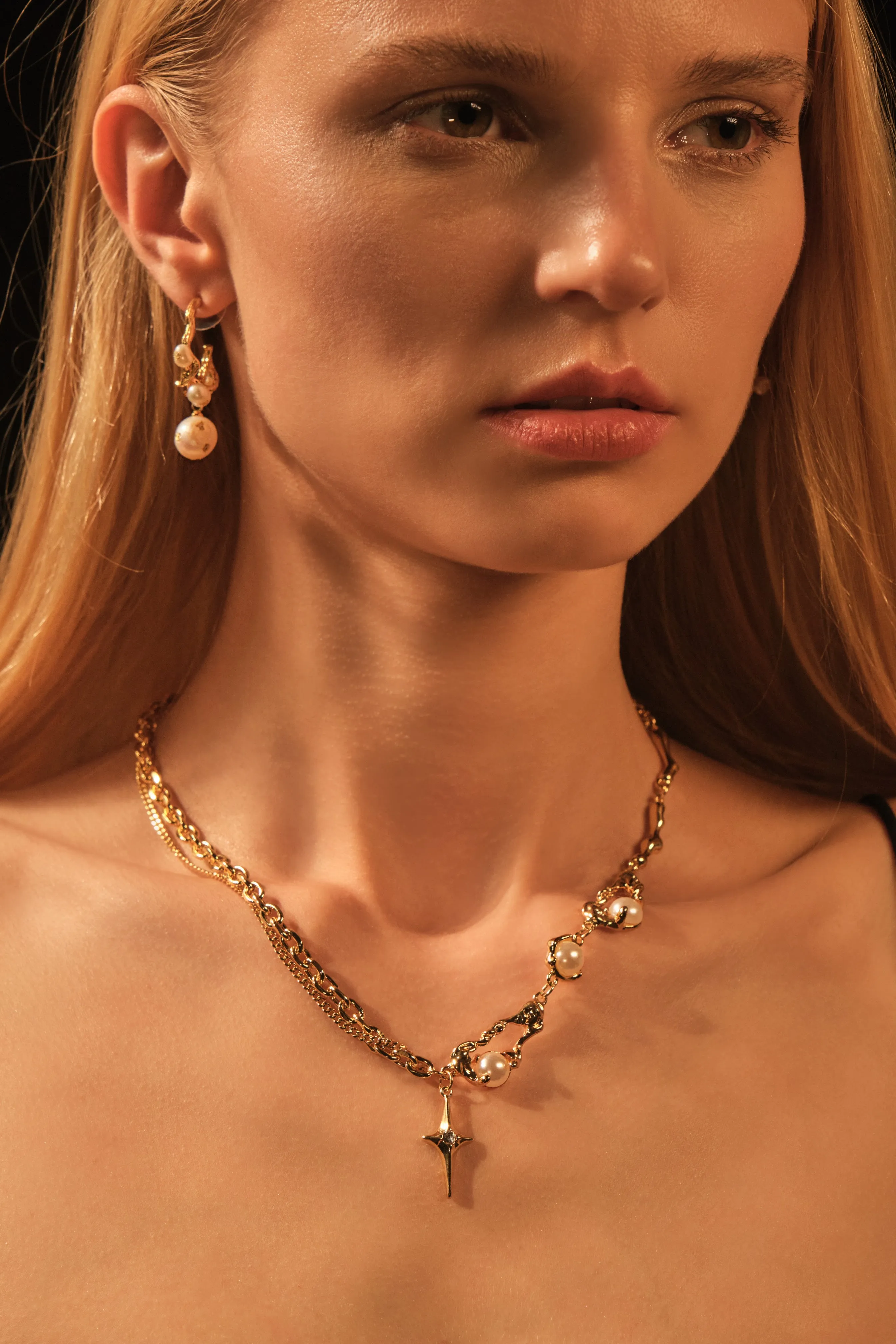 18K Real Gold Foil Pearl Hoop Earrings
