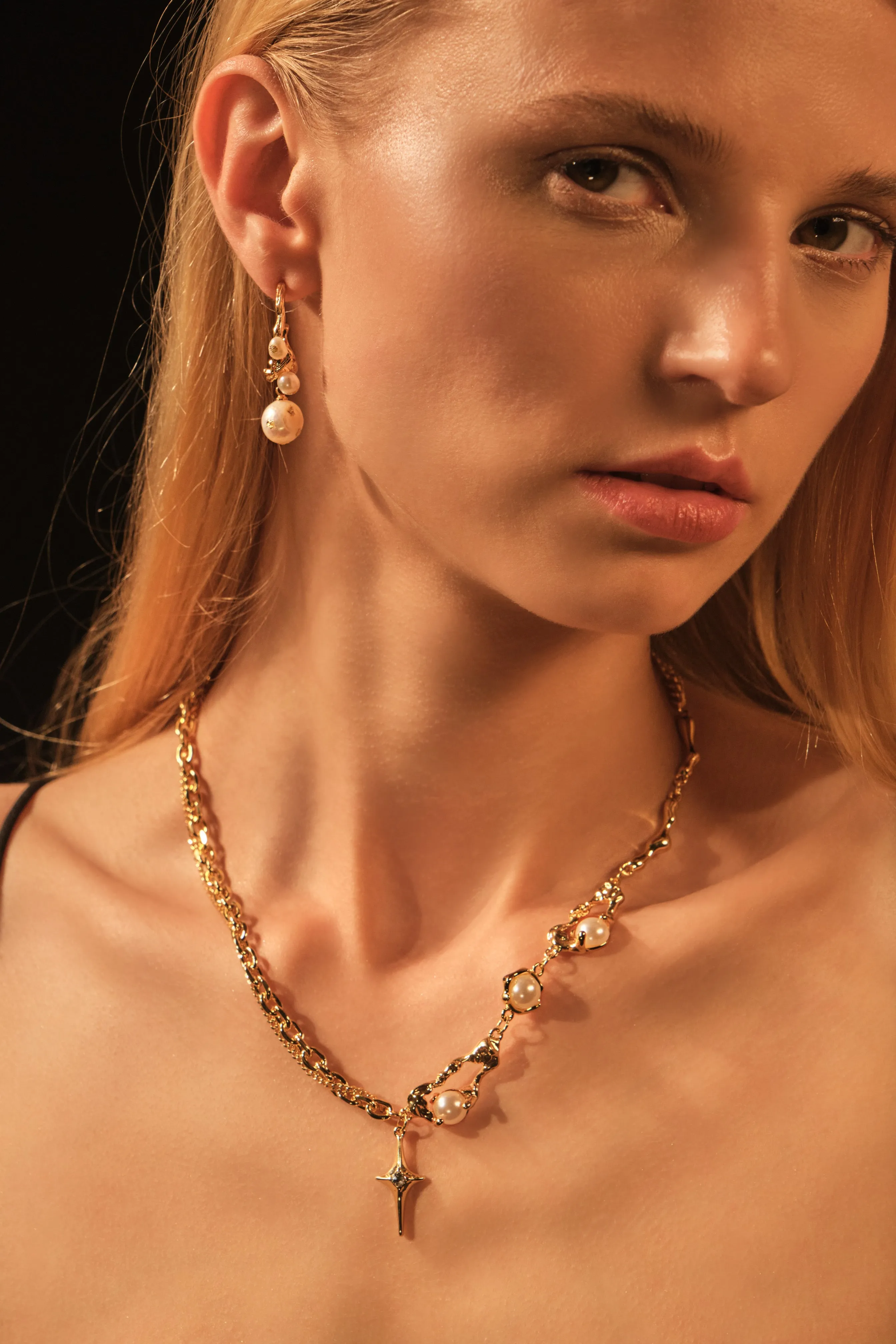 18K Real Gold Foil Pearl Hoop Earrings