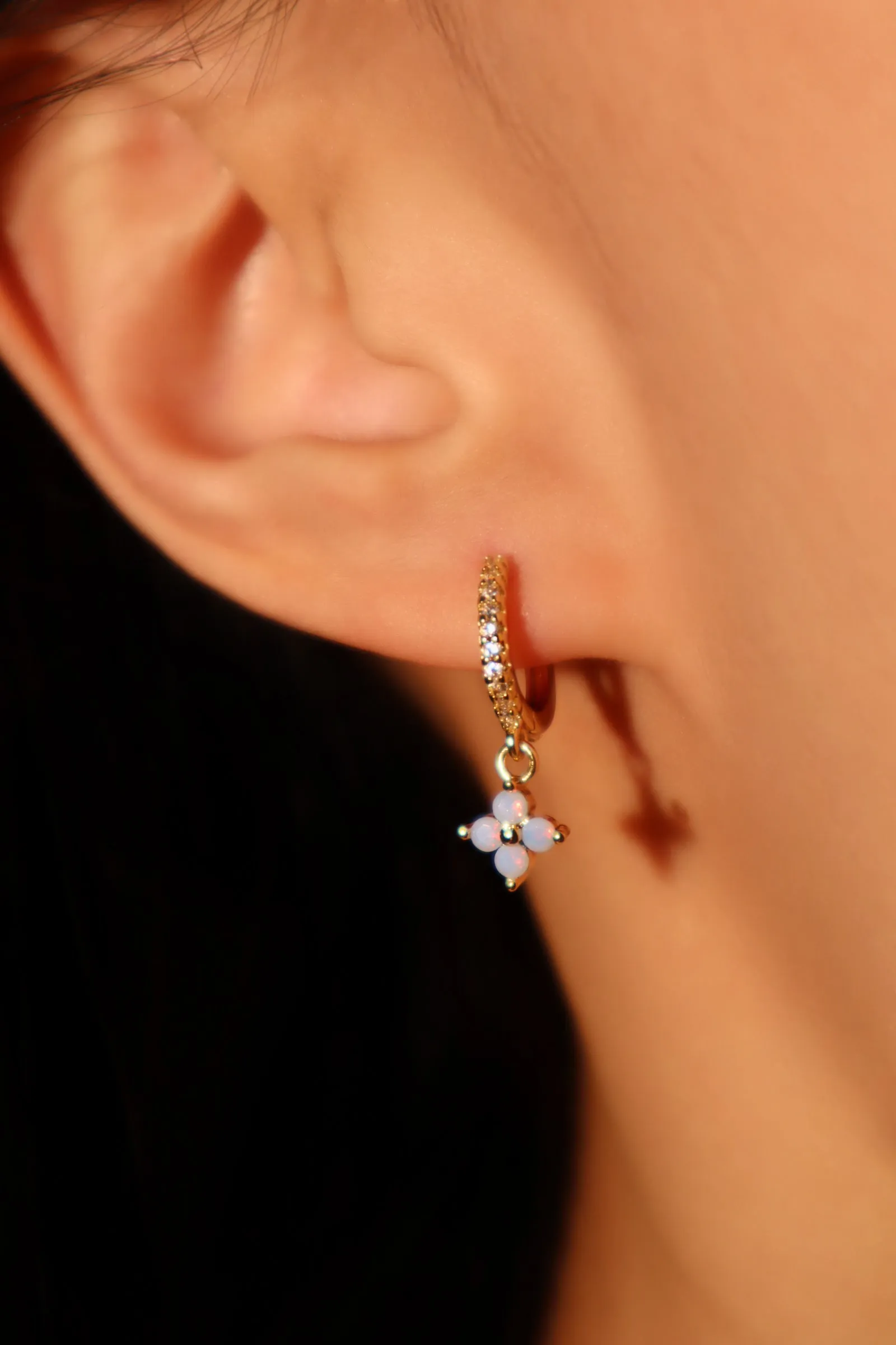 18K Real Gold Plated Blue Gem Lucky Leaf Hoop Earrings