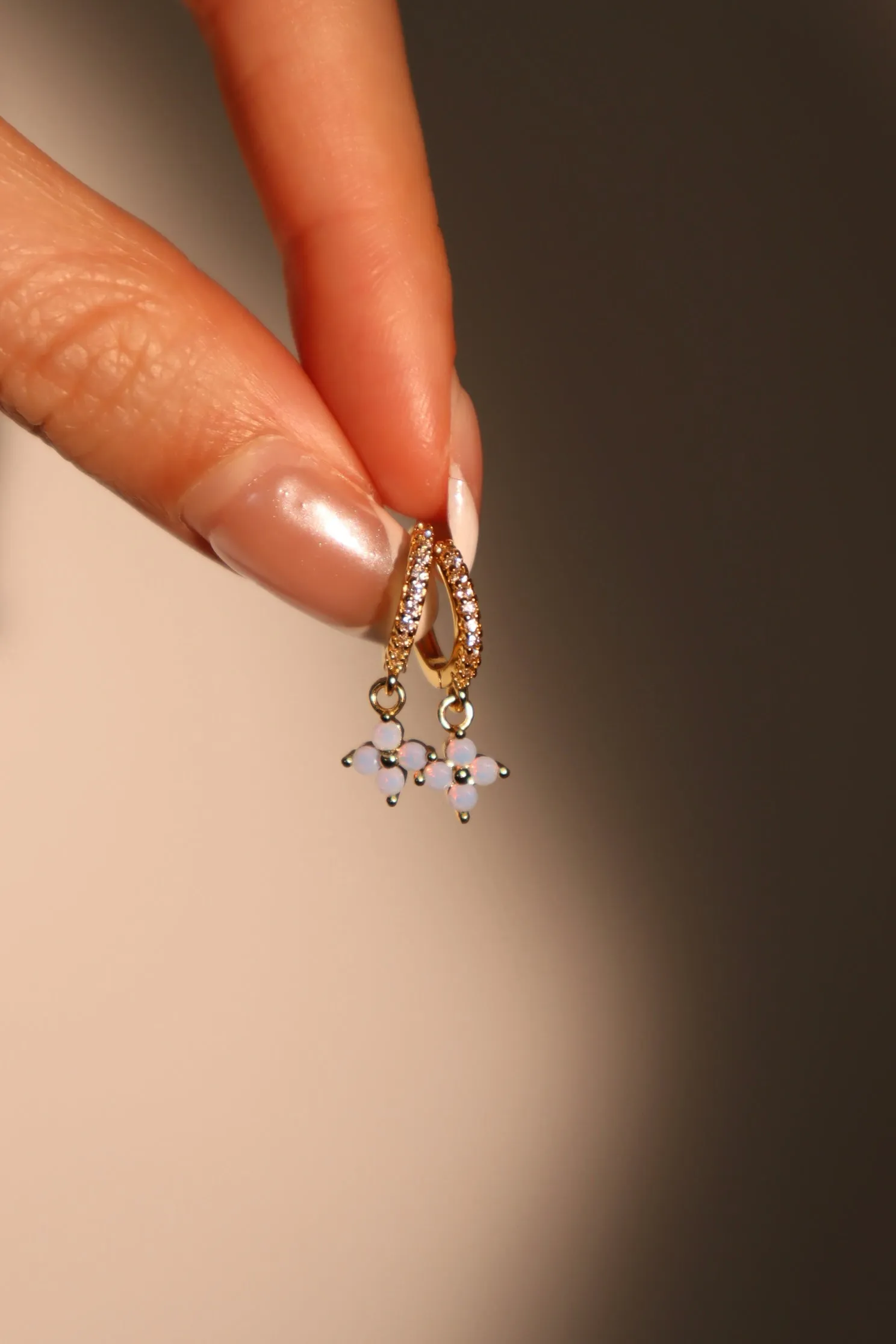 18K Real Gold Plated Blue Gem Lucky Leaf Hoop Earrings