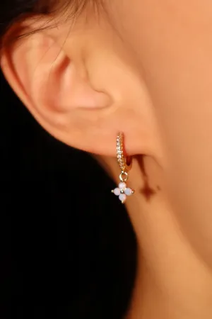 18K Real Gold Plated Blue Gem Lucky Leaf Hoop Earrings