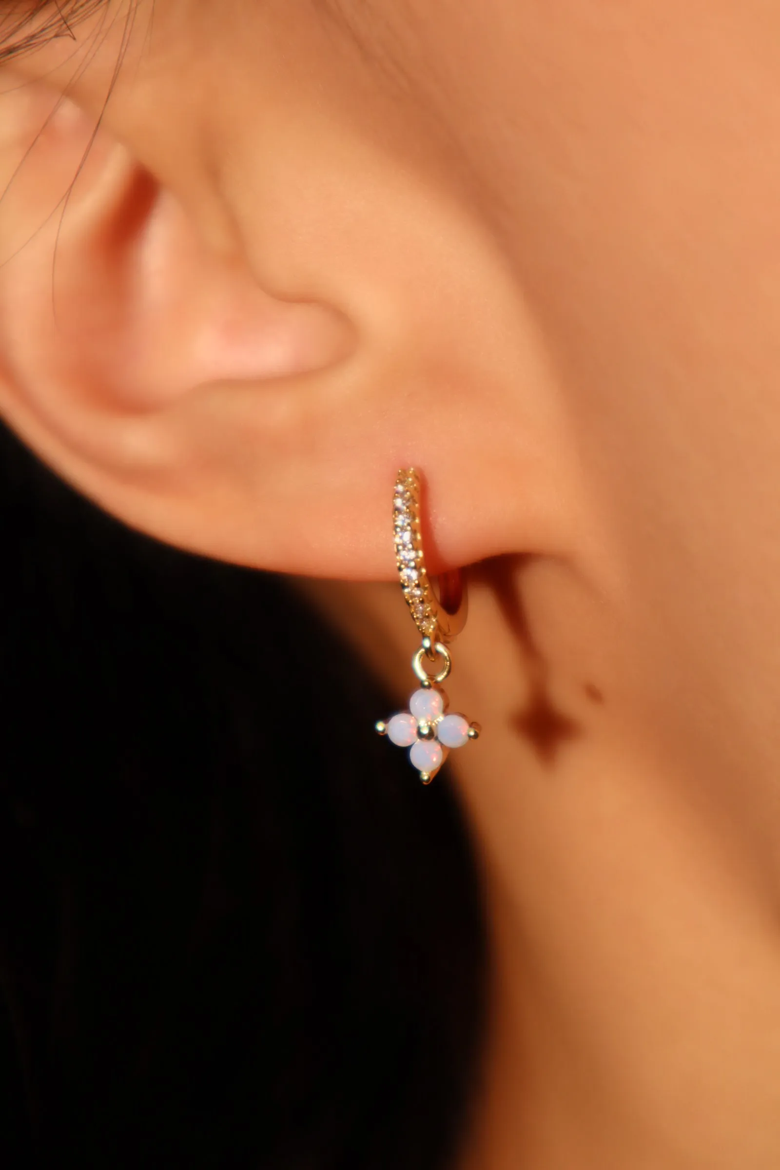 18K Real Gold Plated Blue Gem Lucky Leaf Hoop Earrings