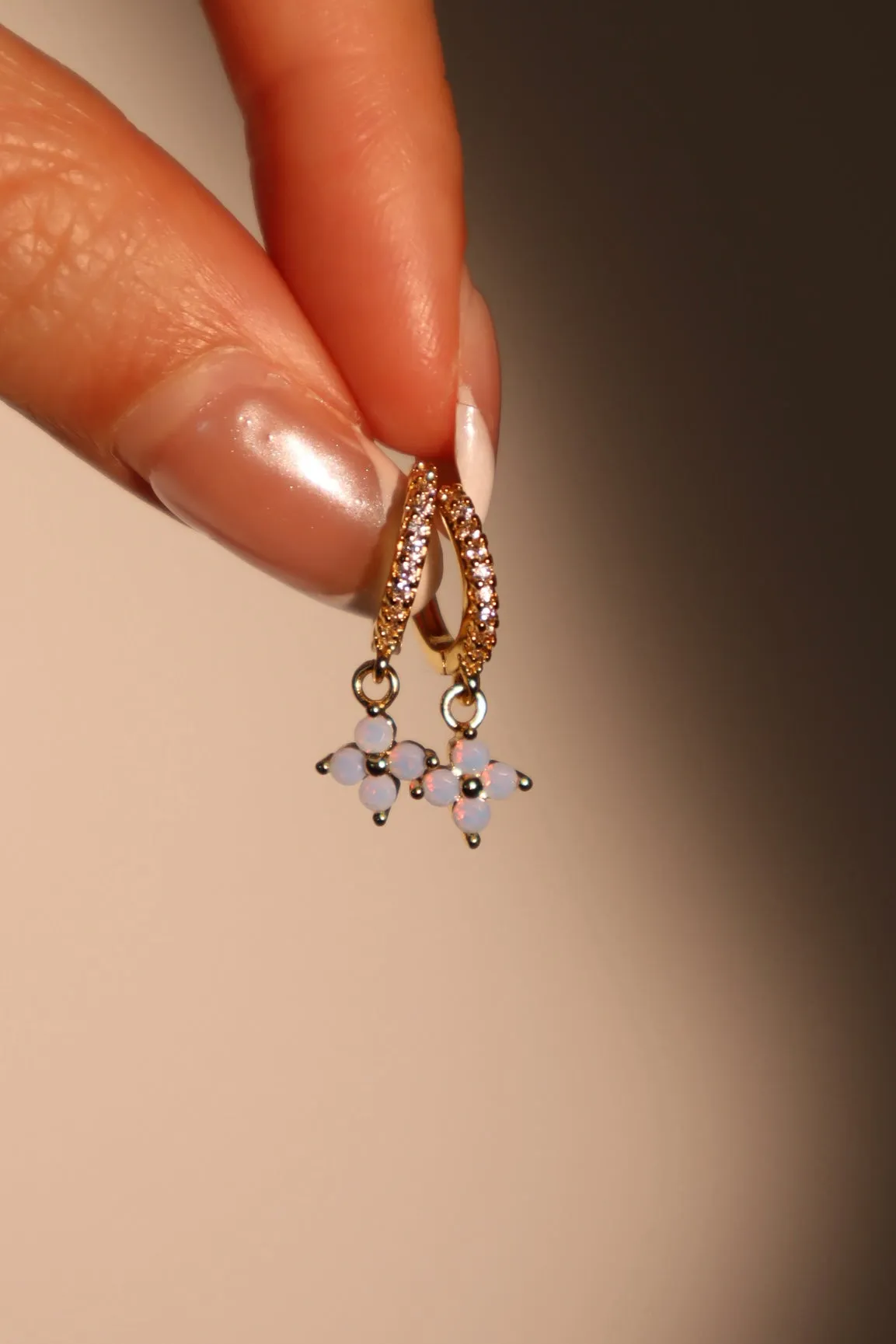 18K Real Gold Plated Blue Gem Lucky Leaf Hoop Earrings
