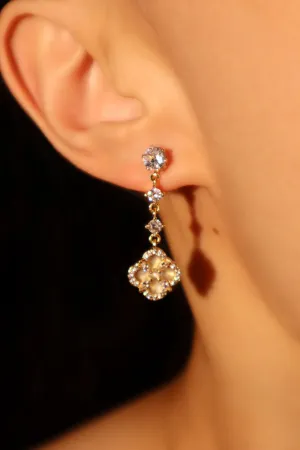 18K Real Gold Plated Lucky Leaf Shell Pearls Earrings