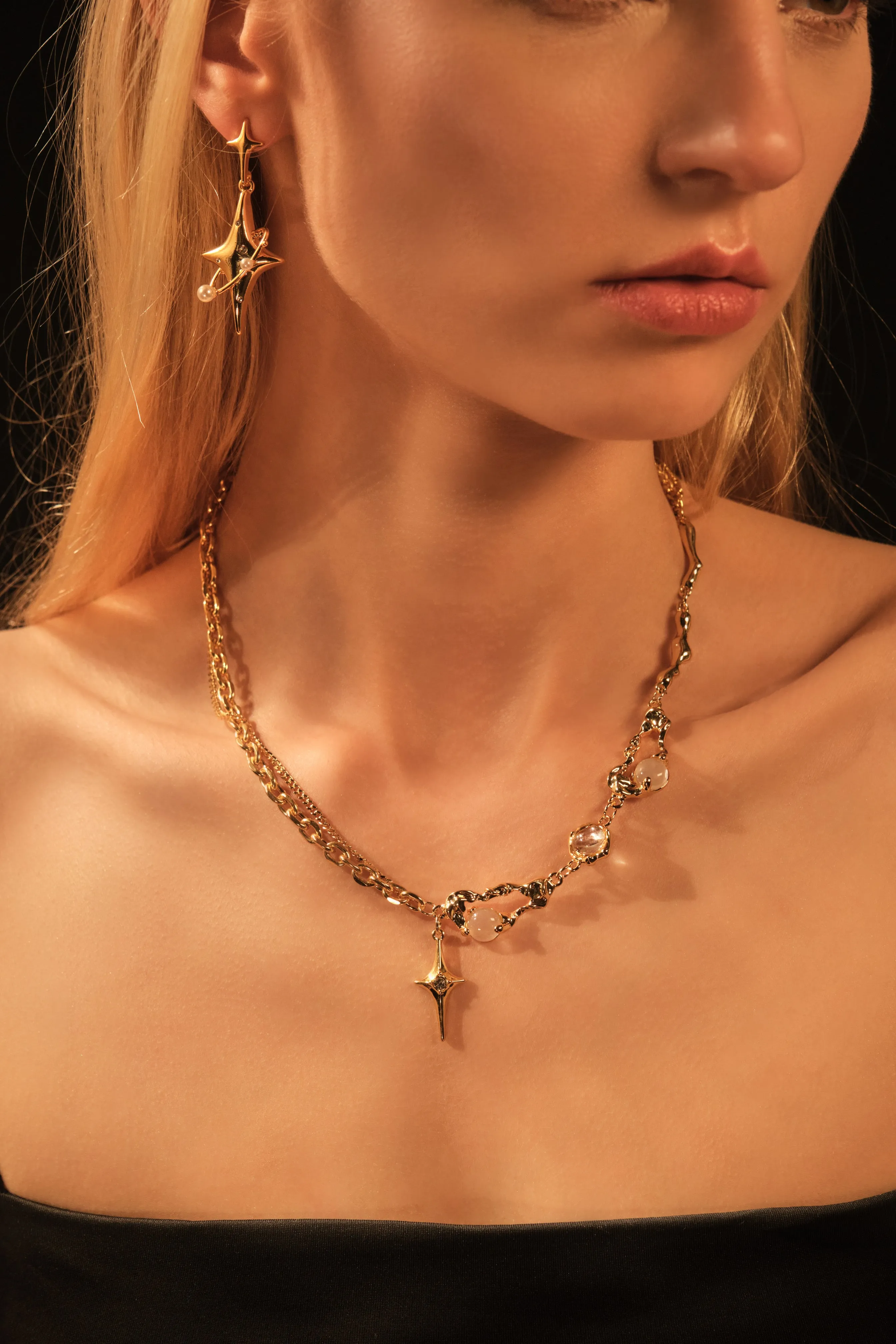18K Real Gold Plated Saturn Star Earrings