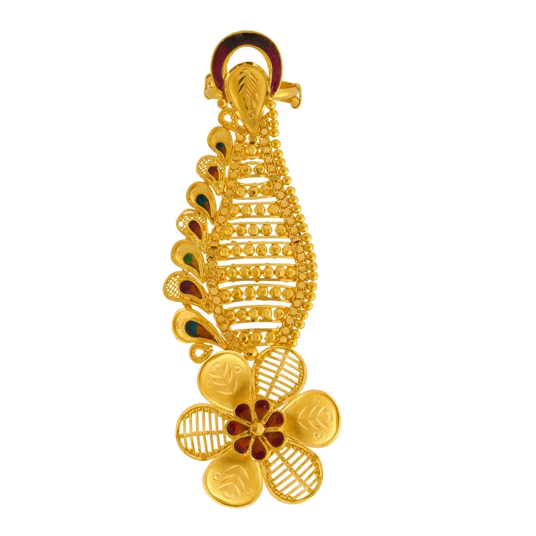 22K Gold Ring with Flower Motif & Elegant Feather Detailing