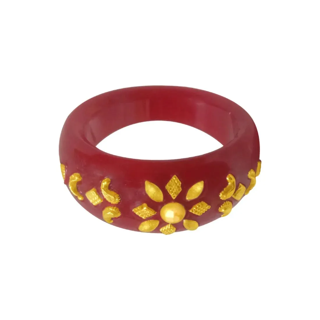22KT (916) Yellow Gold Red Pola Ring With Floral Embellishments For Women & Girls (Size 15)