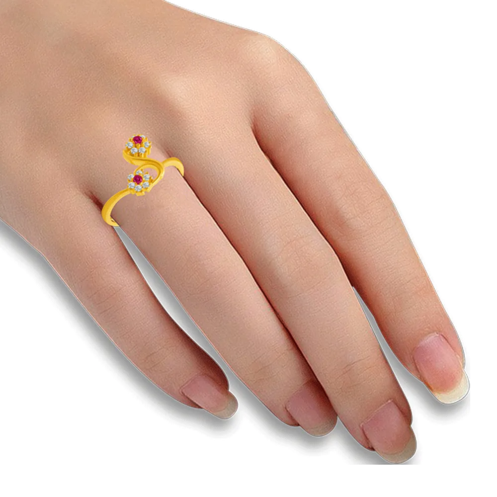 22KT Yellow Gold And American Diamond Ring For Women