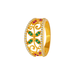22KT Yellow Gold And American Diamond Ring For Women