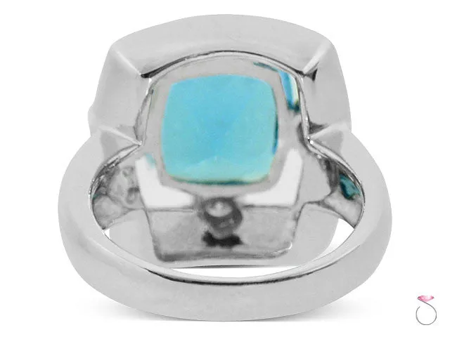 5ct Blue Topaz Square Halo Diamond Ring in 14K