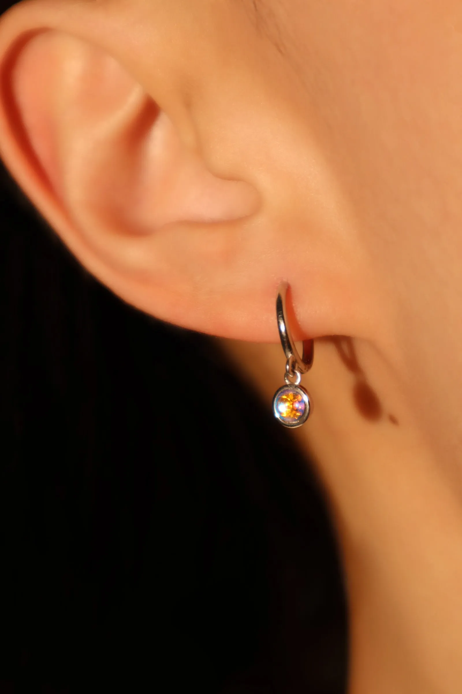 925 Sterling Silver Moonstone Hoop Earrings