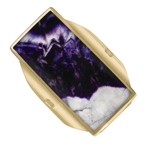9ct Yellow Gold Blue John Hallmark Large Oblong Ring