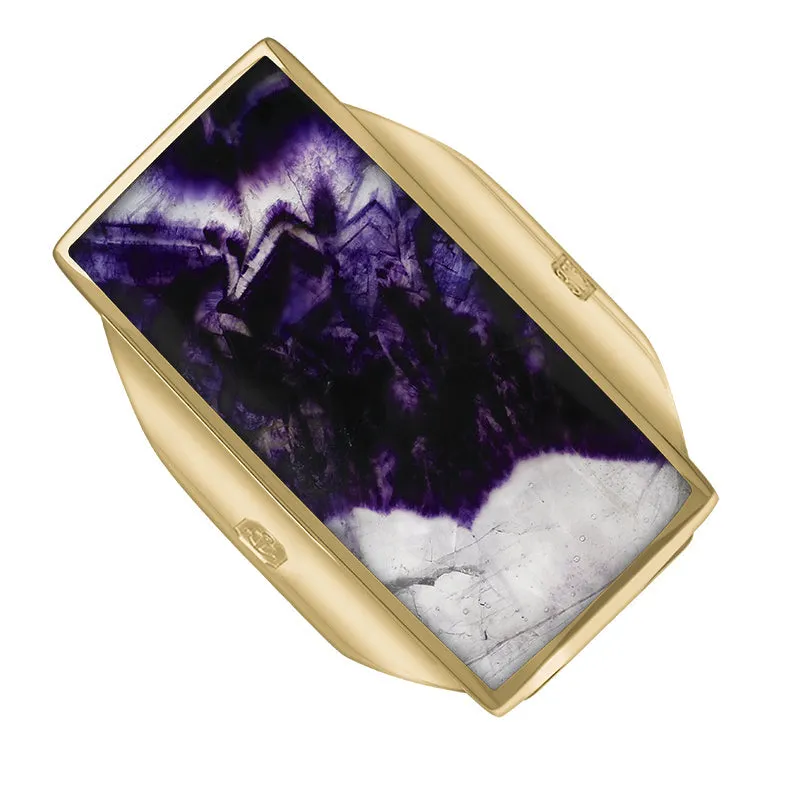 9ct Yellow Gold Blue John Hallmark Large Oblong Ring