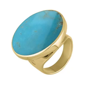 9ct Yellow Gold Turquoise Hallmark Medium Round Ring