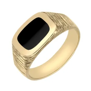 9ct Yellow Gold Whitby Jet Oblong Bark Effect Signet Ring